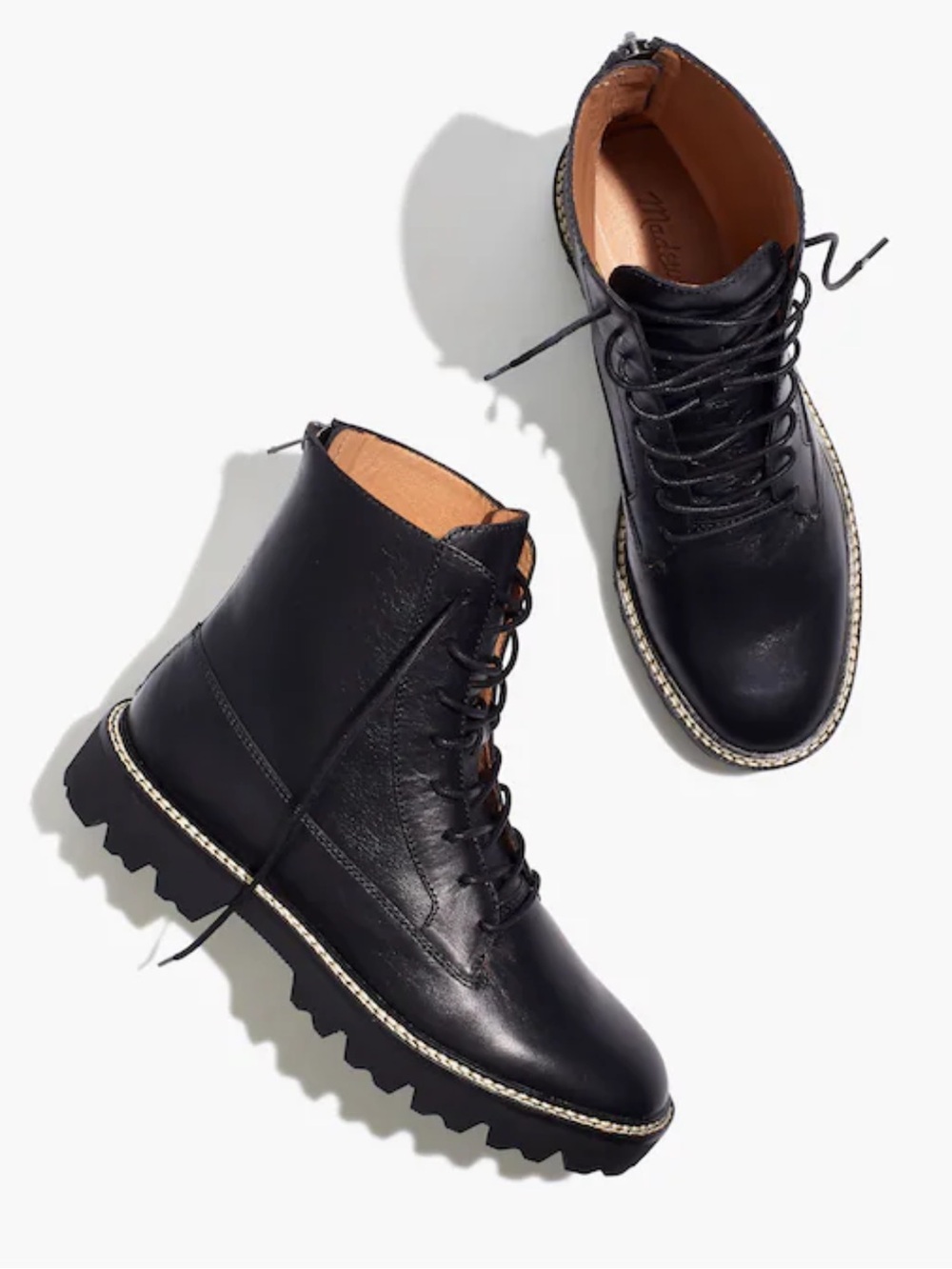 Madewell The Citywalk Lugsole Lace-Up Leather Boot - Black - Size 9.5